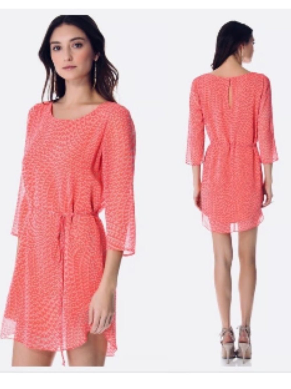 Coral Printed Tie-Waist Dress Rory Beca Jakks Silk Chiffon Mini Dress Mai Tai
